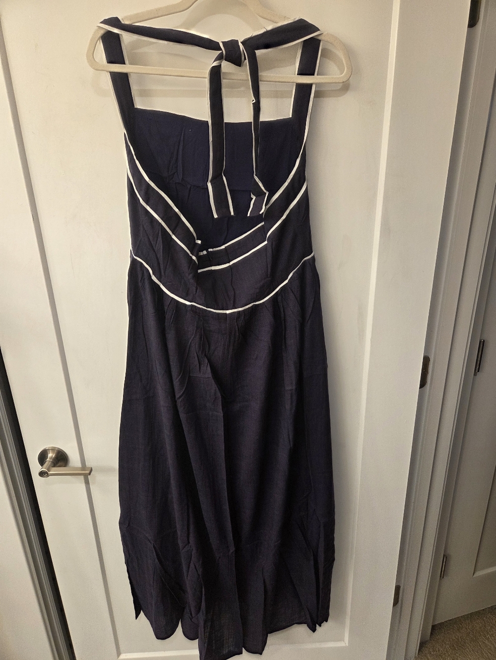 NWT - White Closet Linen Blend Navy Contrast Trim Halter Midi Dress - Size 14 - Picture 8 of 14